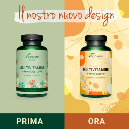 MULTIVITAMINICO Multiminerale Vegavero® | L’UNICO SENZA ADDITIVI | Con Vitamine e Minerali Naturali | Integratore per Difese Immunitarie e Stanchezza per Uomo e Donna | Vegan, Capsula