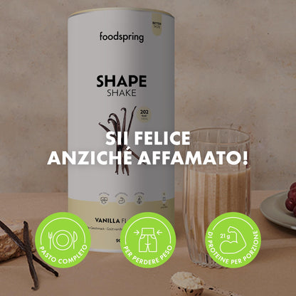 foodspring Shape Shake Bustine Monoporzione, 10 x 60 g, Sostituto pasto per il controllo del peso*, Ricco di proteine, Vitamine e minerali