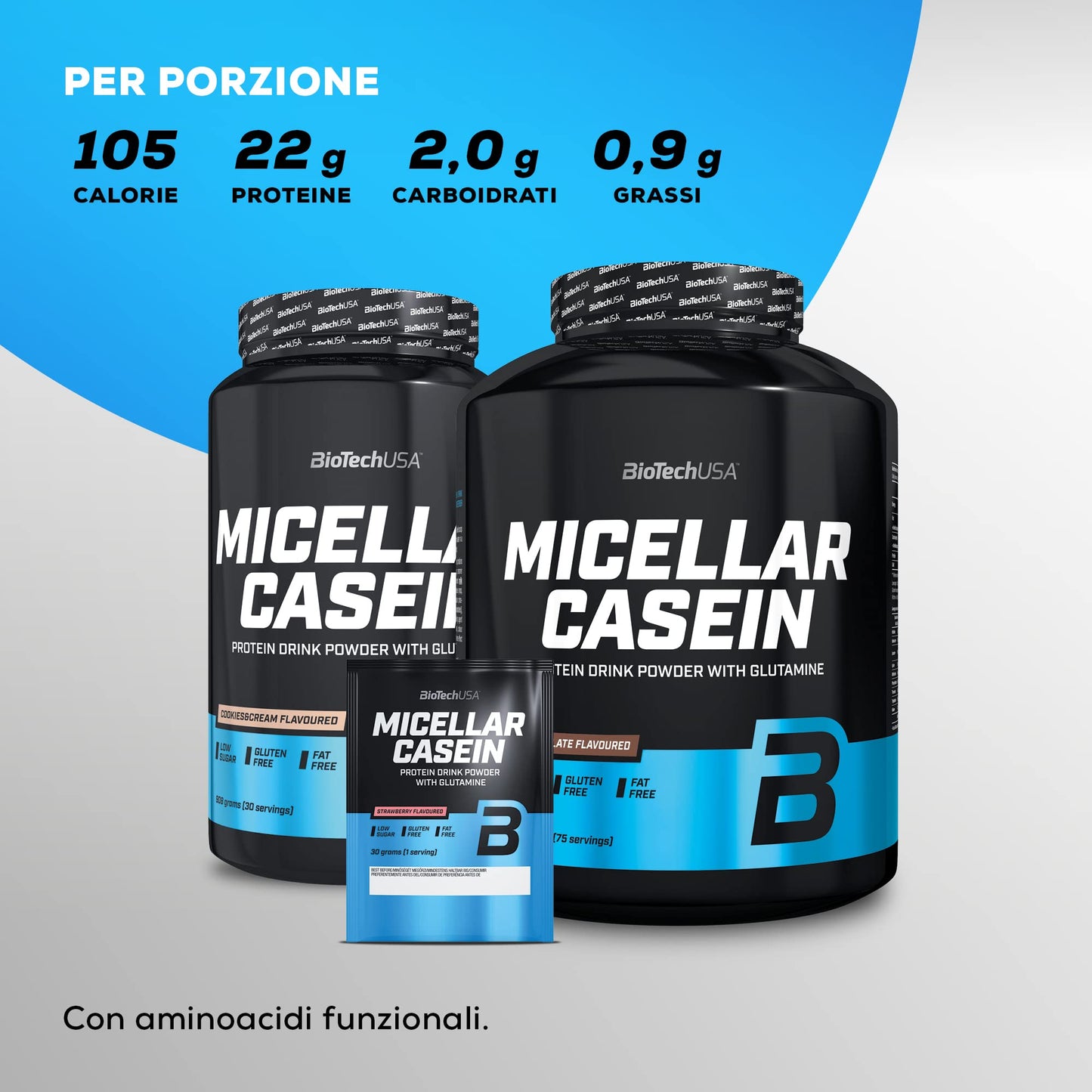 BioTechUSA Micellar Casein in Polvere | Tempo di Assorbimento Esteso | Senza Glutine e Senza Grassi | Aggiunta di L-Glutammina, 908 g, Vaniglia