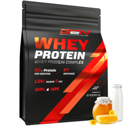 Whey Proteine Complesso - 1000 g (Gelato alla vaniglia) - Con contenuto isolato - Proteine in polvere solubili istantanee con BCAA ed EAA - German Elite Nutrition