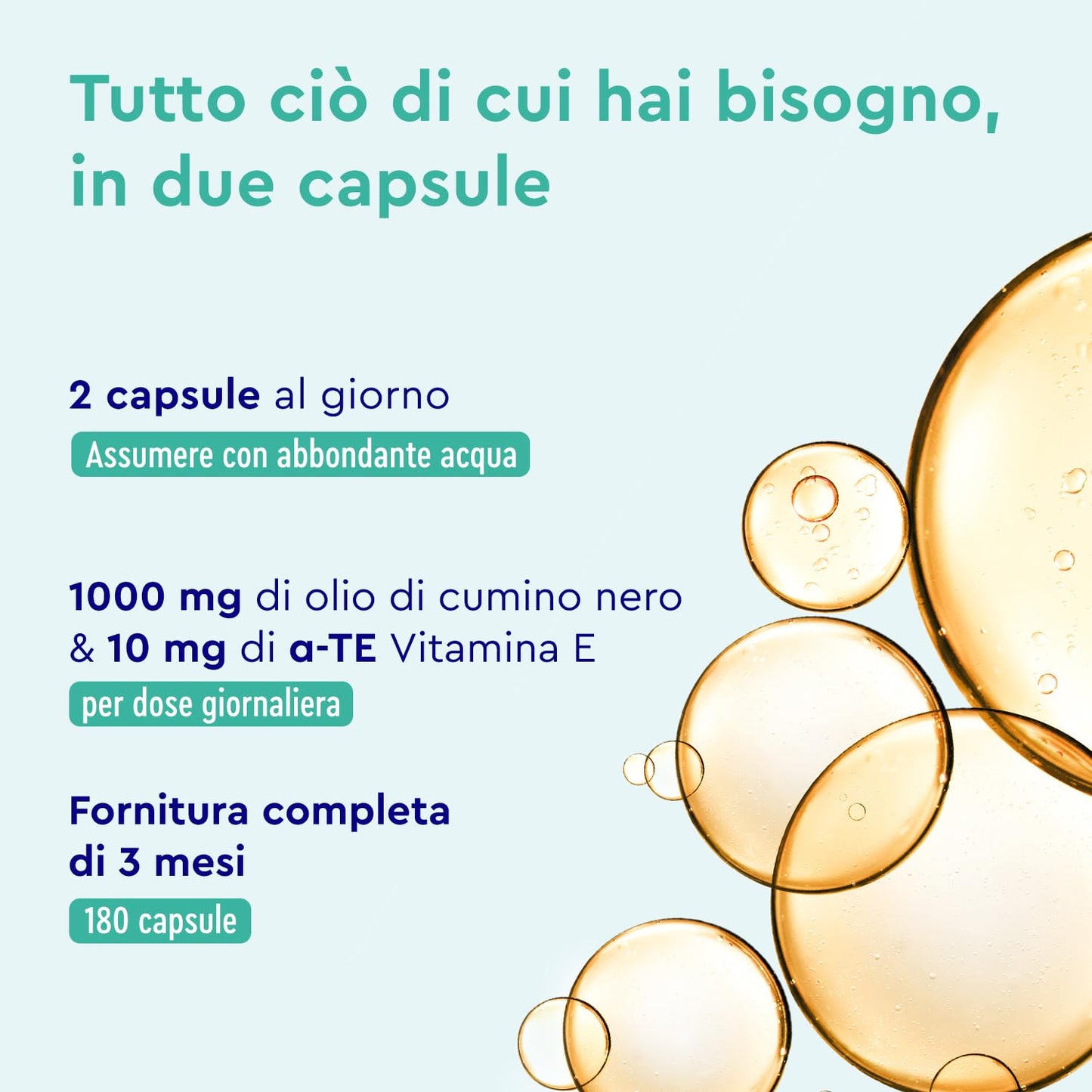 Olio di Cumino Nero 1000mg Puro Spremuto a Freddo, 180 Capsule, Cumino Nigella Sativa Ricco di Omega 6 e Vitamina E, Senza Glutine e Lattosio, Supporto per Difese Immunitarie e Benessere Cellulare