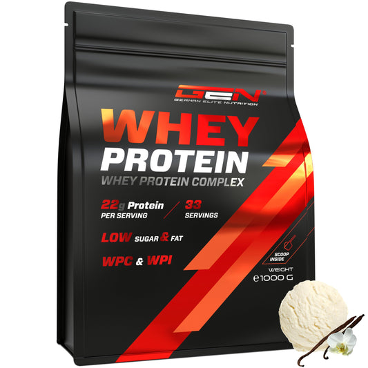 Whey Proteine Complesso - 1000 g (Gelato alla vaniglia) - Con contenuto isolato - Proteine in polvere solubili istantanee con BCAA ed EAA - German Elite Nutrition