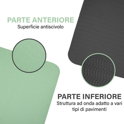 Tappetino Yoga in TPE Ecologico, m MU, Tappeto Allenamento Antiscivolo Doppia Faccia ad Alta Densita Materassino, Impermeabile Dimensione di 183 x 61 x 0.6 cm con Custodia