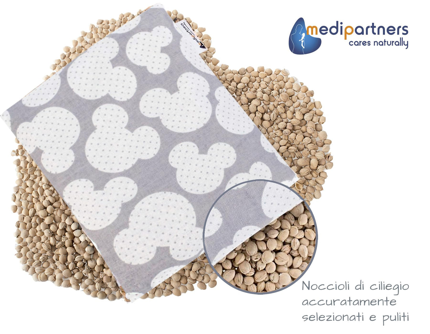 Medi Partners Cuscino termico con noccioli di ciliegia grande 500g rettangolare 20x25cm 100% cotone per terapia del freddo e del calore