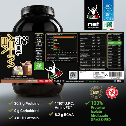 NET Integratori VB WHEY 104 9.8 Optipep - 900g Cioccolato - Proteine Isolate Idrolizzate per via Enzimatica Con EAA e BCAA - Massimizza Sintesi Proteica, Crescita e Mantenimento Muscolare