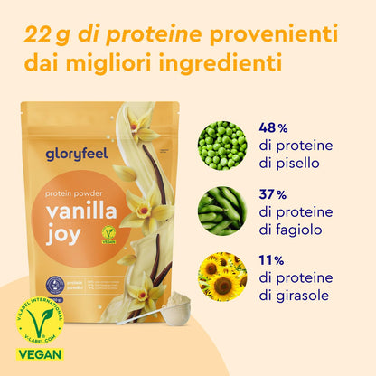 Proteine in Polvere Vegane 1 kg, 22 g Proteine, Gusto Vaniglia, Proteine Vegetali Isolate in Polvere di Pisello, Fagiolo e Girasole, Aumento e Crescita Muscolare*, senza Glutine, Zucchero e Lattosio