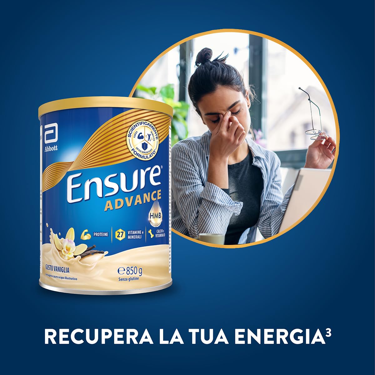 Ensure Advance Integratore Alimentare Proteico in Polvere, con 27 Vitamine e Minerali, Integratore Alimentare con Proteine, Calcio e HMB, Confezione 850g, Gusto Vaniglia