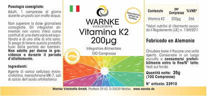 Vitamina k2 mk7 200 mcg - 100 compresse - Menachinone naturale MK-7 - vegan | Warnke Vitalstoffe - Qualità da farmacia tedesca