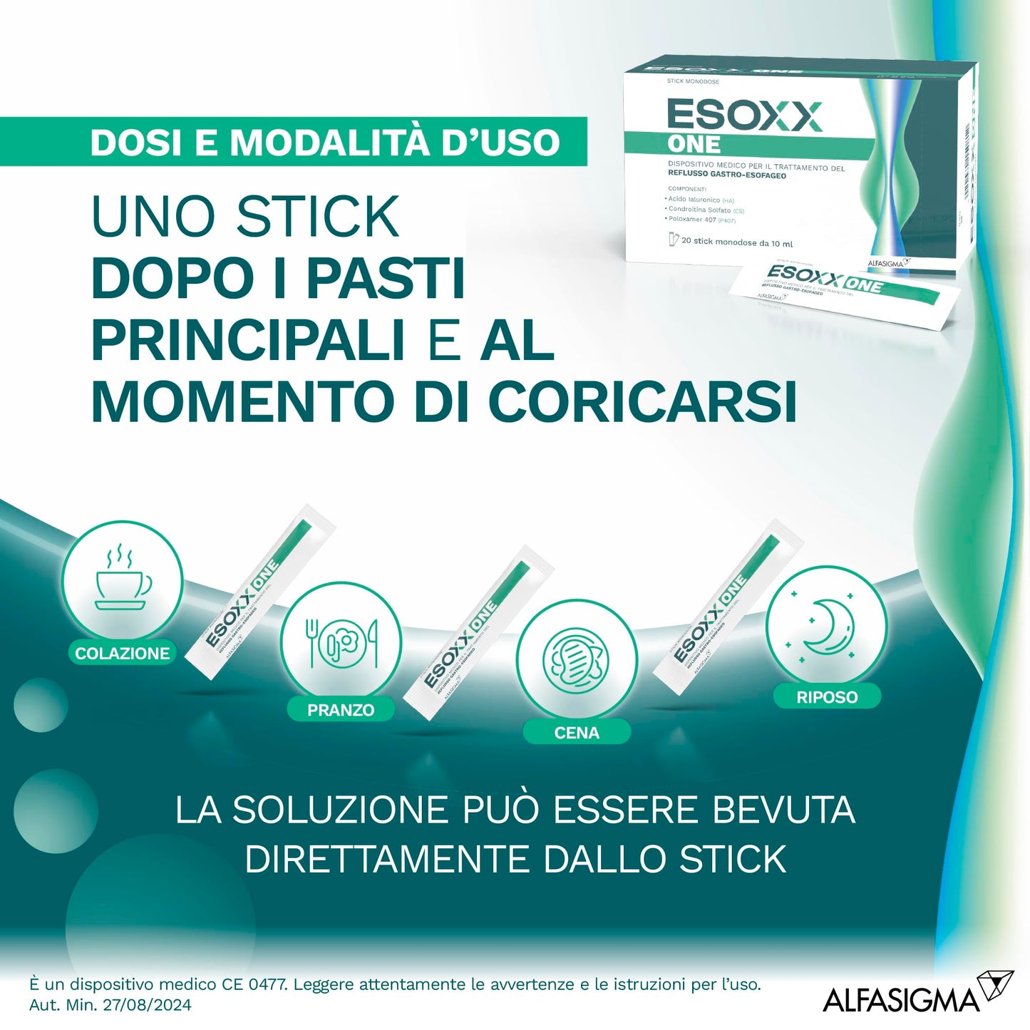 Esoxx One, Dispositivo Medico ad Azione Meccanica che Consente di Ridurre Rapidamente i Sintomi Correlati al Reflusso Gastro-Esofageo, 20 Bustine Orosolubili