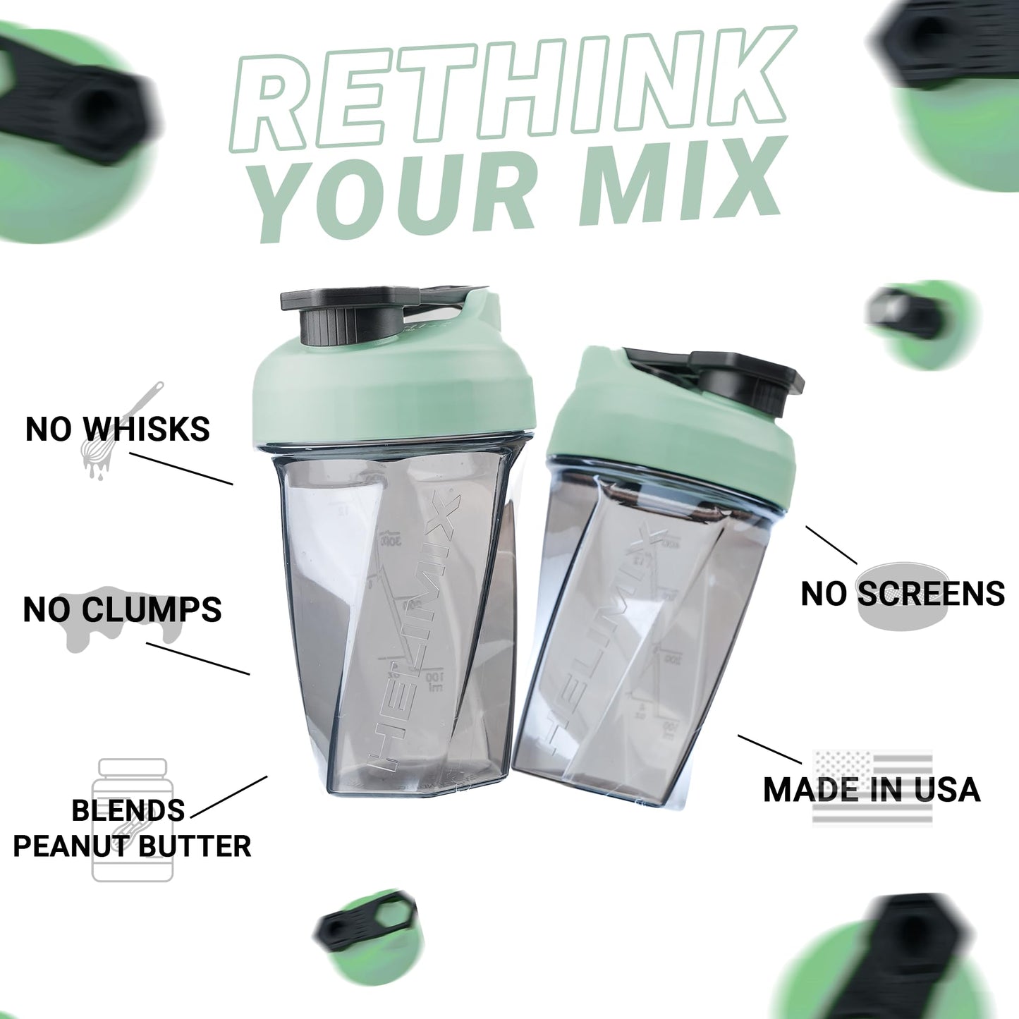 HELIMIX 1,5 Vortex Blender Shaker bottiglia contiene fino a 828 ml | Nessuna palla o frusta | Prodotto negli Stati Uniti | Portatile pre allenamento Proteine del siero di latte shaker tazza | Mescola