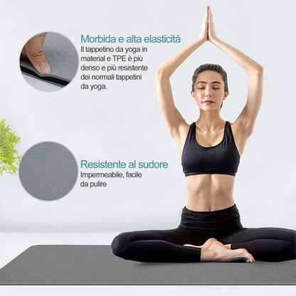 Tappetino Yoga in TPE Ecologico, m MU, Tappeto Allenamento Antiscivolo Doppia Faccia ad Alta Densita Materassino, Impermeabile Dimensione di 183 x 61 x 0.6 cm con Custodia