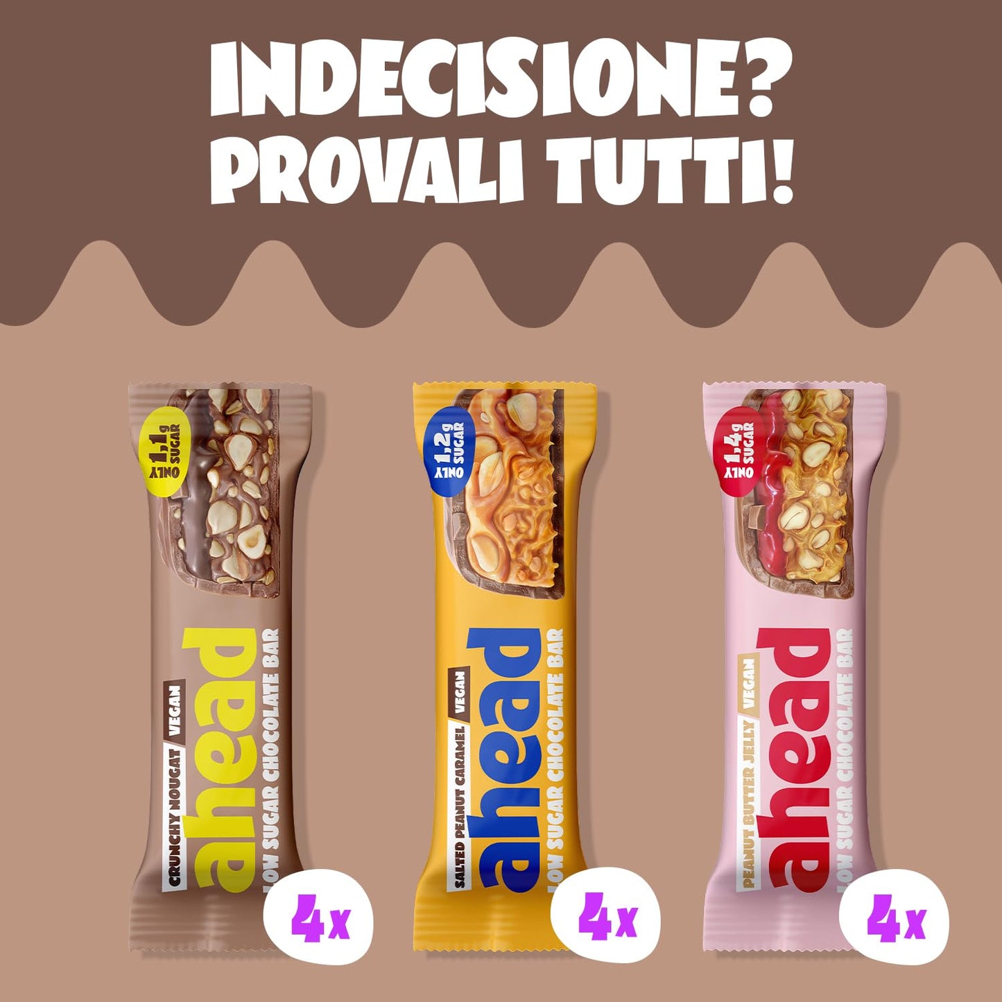 AHEAD Keto Bar Pacchetto Degustazione – 12 x Barrette chetogeniche senza zucchero – fino a 1,7 g di zucchero* e 5g di carboidrati netti per barretta - Dolci senza zucchero Achieve