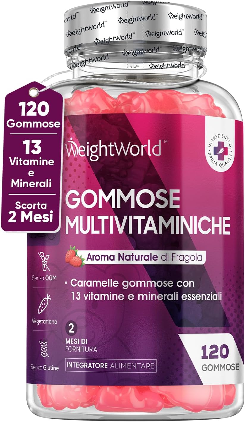 Multivitaminico Completo, 13 Vitamine e Minerali, 120 Caramelle Gommose alla Fragola 2 Mesi, Multivitaminico, Orsetti Gommosi, Vitamine, Vitamina C, Vitamina D3, Vitamine B, Vitamina E, Zinco, Iodio