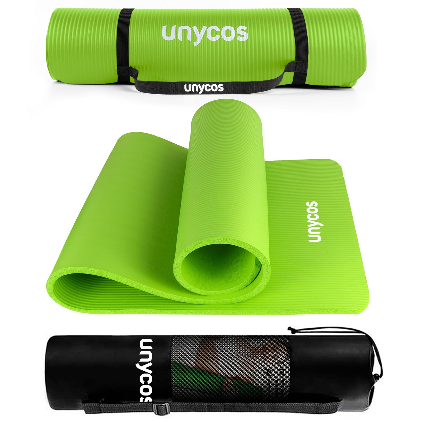 unycos - Tappetino Antiscivolo da Yoga, Pilates e Ginnastica Extra Spesso 10/15 mm, 183x60 cm, Materassino Fitness con Schiuma NBR Confortevole, Tracolla, Borsa ed E-Book di 50 Esercizi