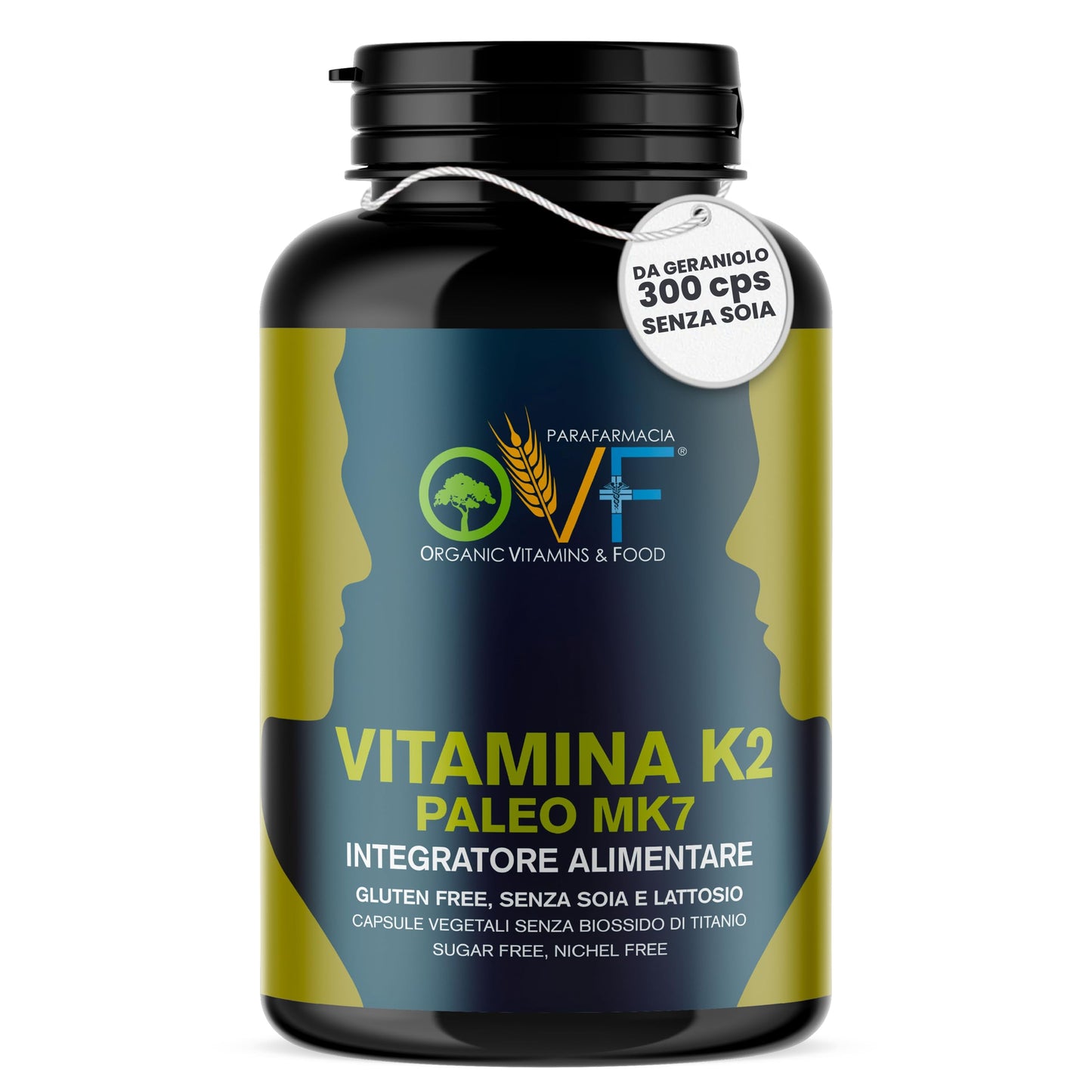 Parafarmacia OVF, Vitamina K2 mk7 200 mcg, 300 capsule (10 mesi di fornitura), Vitamina K2 pura, Ottima per ossa e Vasi sanguigni