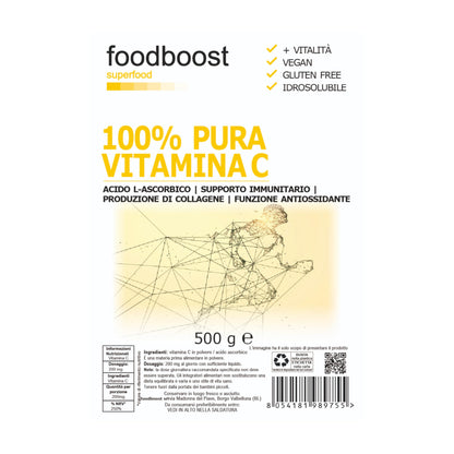 100% Vitamina C in polvere Pura 1 Kg - foodboost - senza additivi, conservanti, edulcoranti. Per Collagene, supporto immunitario, ossa e articolazioni. marchio di fiducia italiano