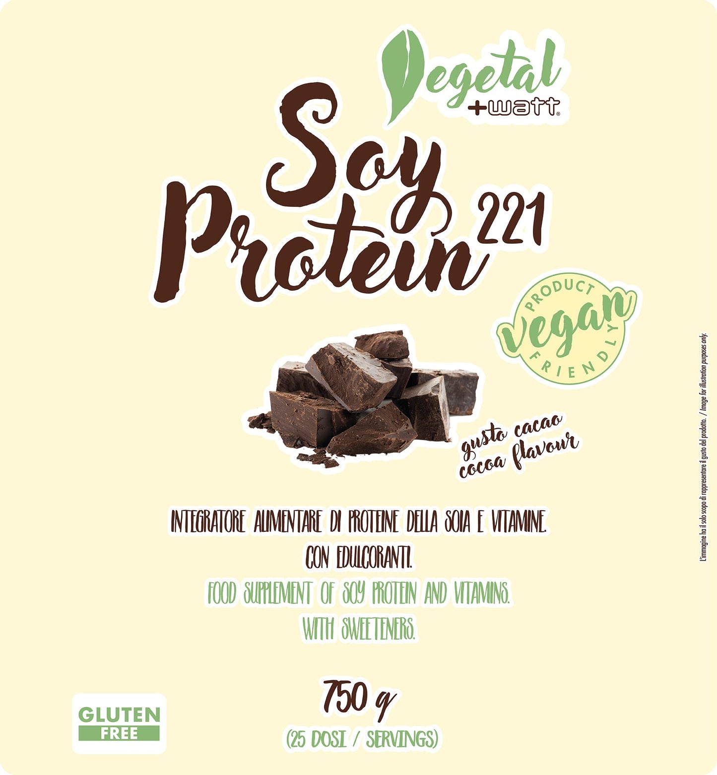 Soy protein 221 Formato 750g - integratore di proteine isolate della soia con aggiunta di vitamine. GLUTEN FREE 100% Vegetale - Valore biologico molto alto - Gusto cacao