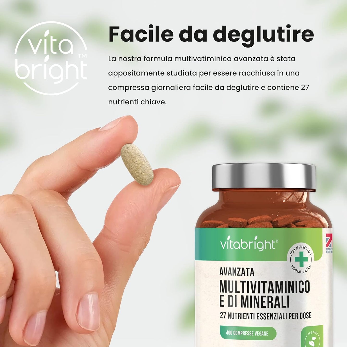 Multivitaminico Completo Uomo/Donna 100% Tutte Vitamine, 400 Giorni, Integratori Stanchezza/Integratore Multivitaminico Donna 50 Piu/Uomo/Bambini, Ogni Vitamina - Multivitaminico e Minerali VitaBright