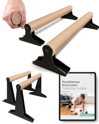 PULLUP & DIP Parallele in Legno, Parallettes Basse o Medie con Maniglie Ergonomiche, Barre Parallele Maniglie per Flessioni per Calisthenics e Corpo Libero