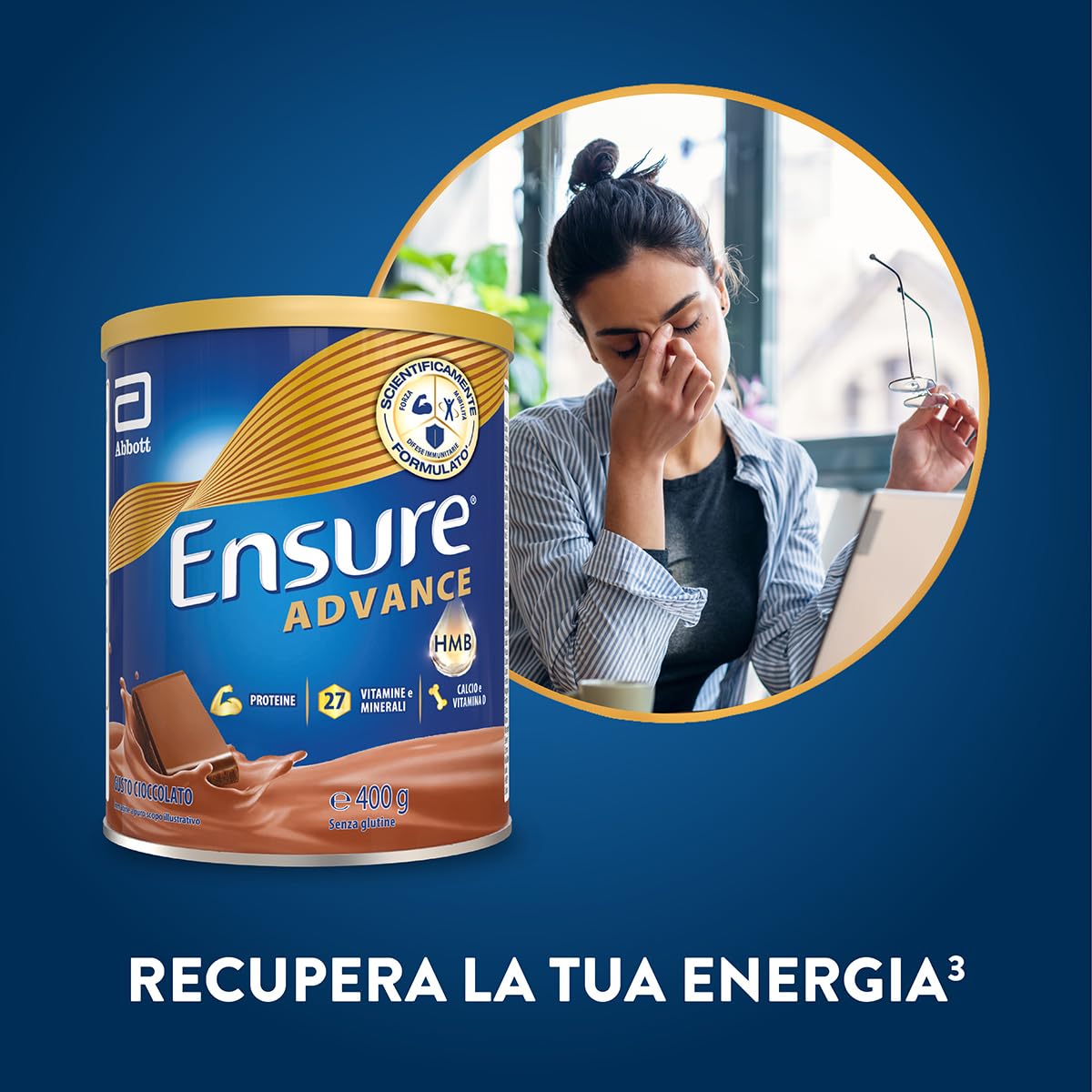 Ensure Advance Integratore Alimentare Proteico in Polvere, con 27 Vitamine e Minerali, Integratore Alimentare con Proteine, Calcio e HMB, Confezione 850g, Gusto Cioccolato