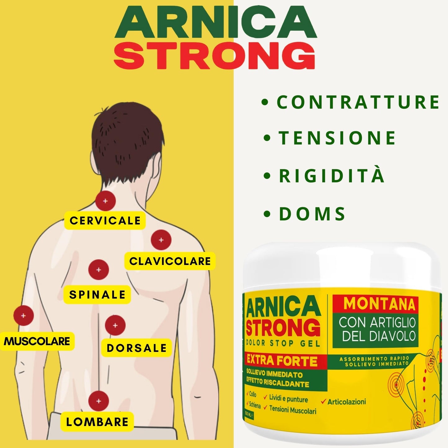 Arnica gel Forte - Arnica Per Cavalli Uso Umano 99% e Artiglio Del Diavolo forte crema riscaldante muscoli sportiva per massaggio cervicale e lombare-ImmunoSTRONG