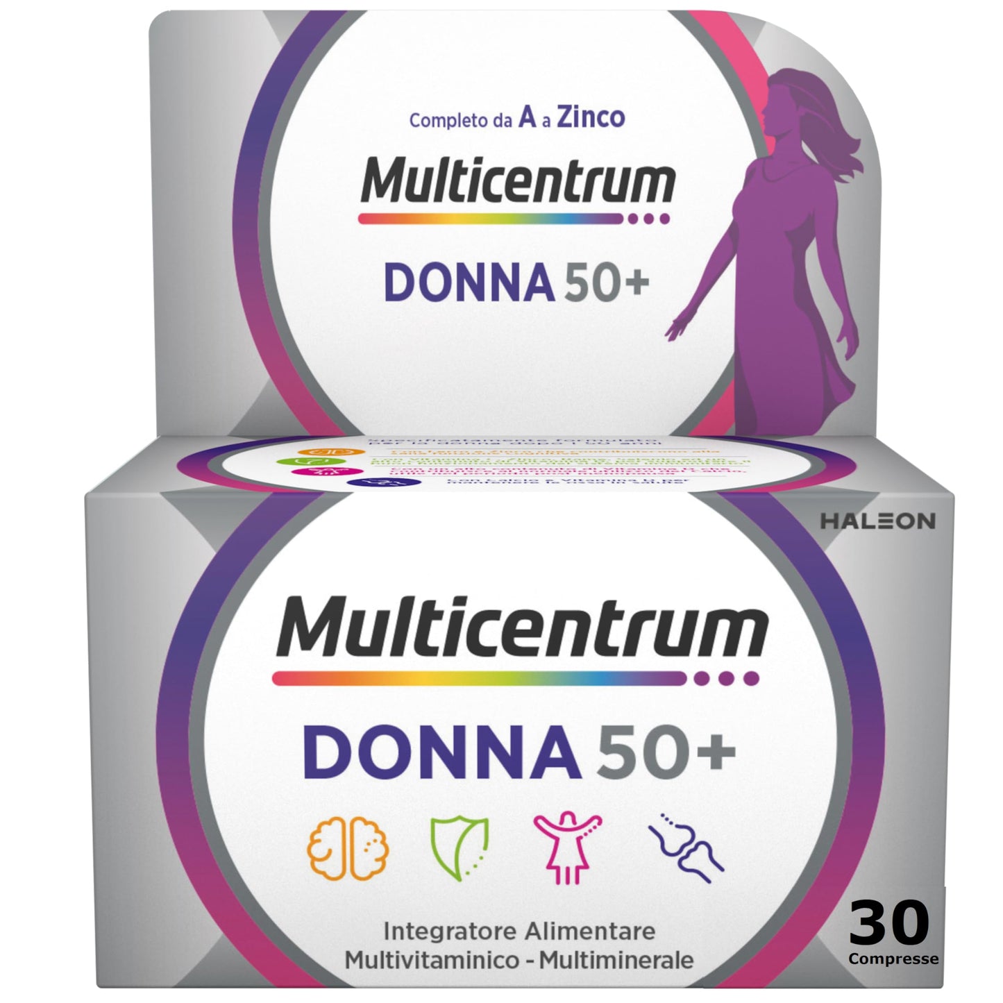 Multicentrum Donna 50+ Integratore Multivitaminico completo, con Magnesio, Vitamina A, D, B12, Calcio, per combattere stanchezza e affaticamento per Donne oltre 50 anni, 100 Compresse