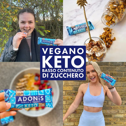 Confezione Mista di Barrette Keto Adonis | 16 Barrette| Vegano & 100% Naturale | Senza Glutine, Senza Zuccheri, Senza Olio di Palma, Senza Lattosio | Snack Dieta Chetogenica