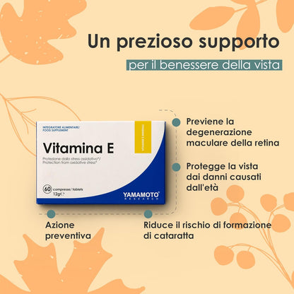 YAMAMOTO RESEARCH Vitamina E 60mg 60 Compresse, Integratore Alimentare di Vitamina E, Azione Antiossidante e Antinfiammatoria, Sostiene il Sistema Immunitario e la Vista