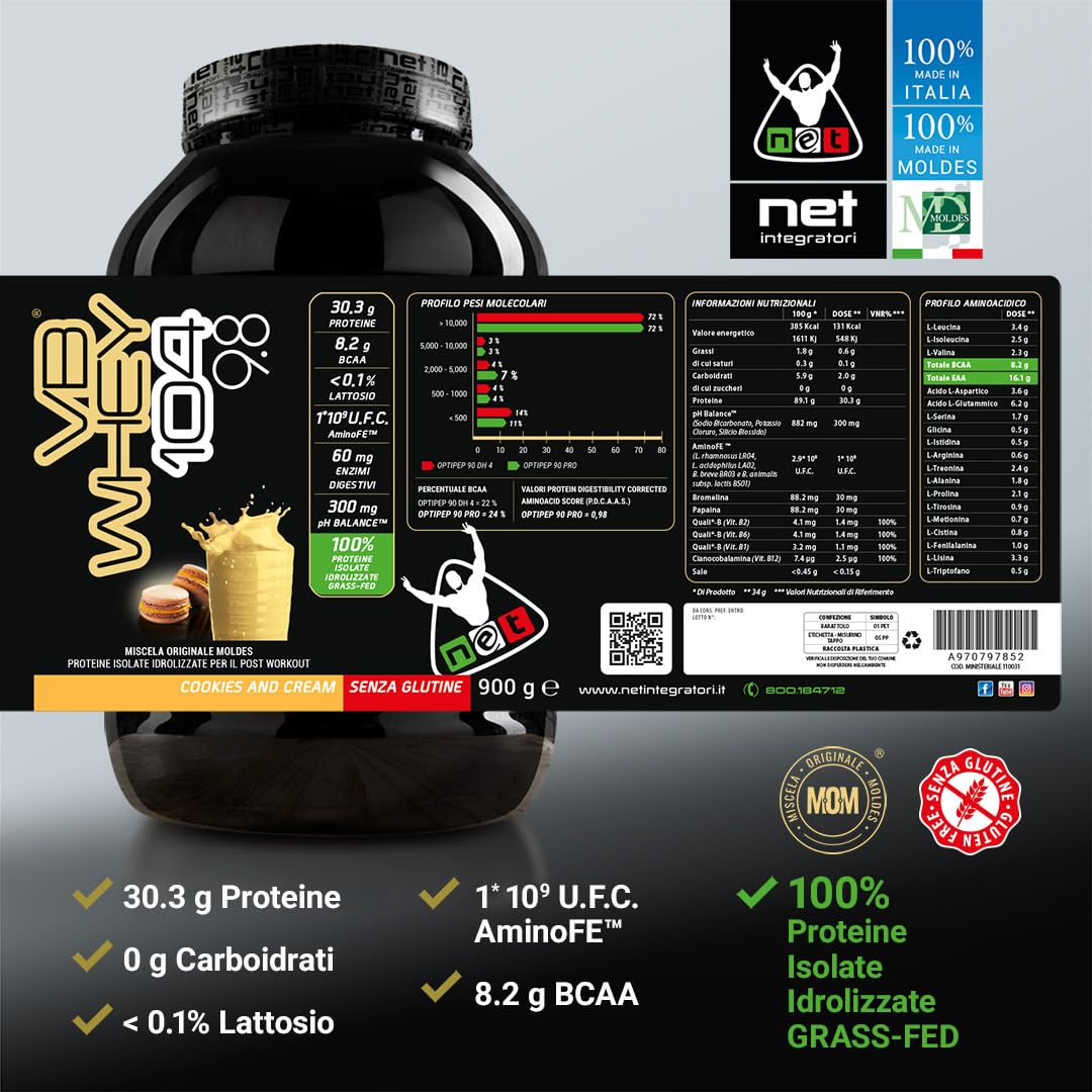 NET Integratori VB WHEY 104 9.8 Optipep - 900g Cioccolato - Proteine Isolate Idrolizzate per via Enzimatica Con EAA e BCAA - Massimizza Sintesi Proteica, Crescita e Mantenimento Muscolare