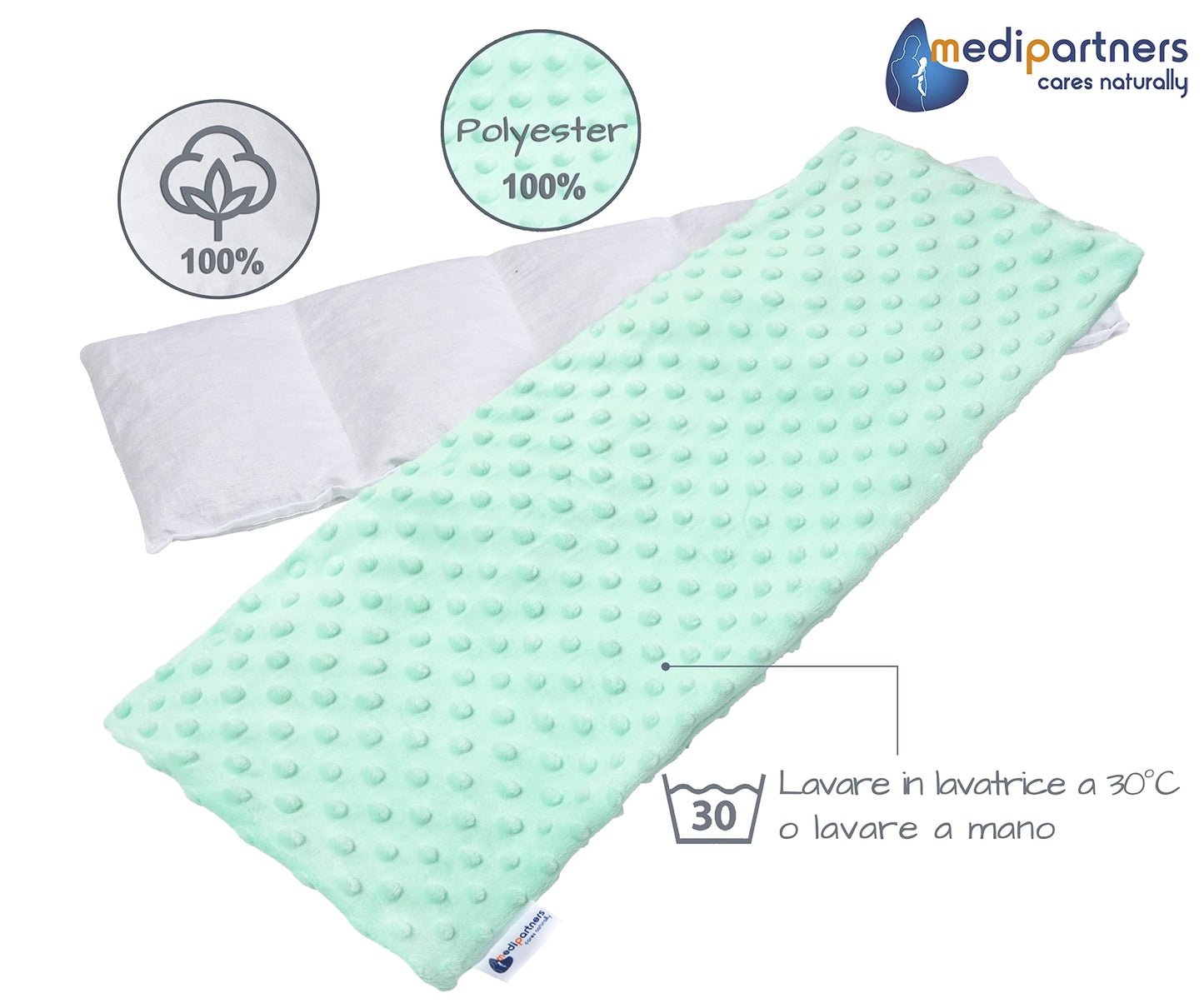 Medi Partners Cuscino Termico noccioli ciliegio 60x20cm 800g 100% Cotone 5 Camere Grande Terapia del freddo Federa sfoderabile (Stelle)