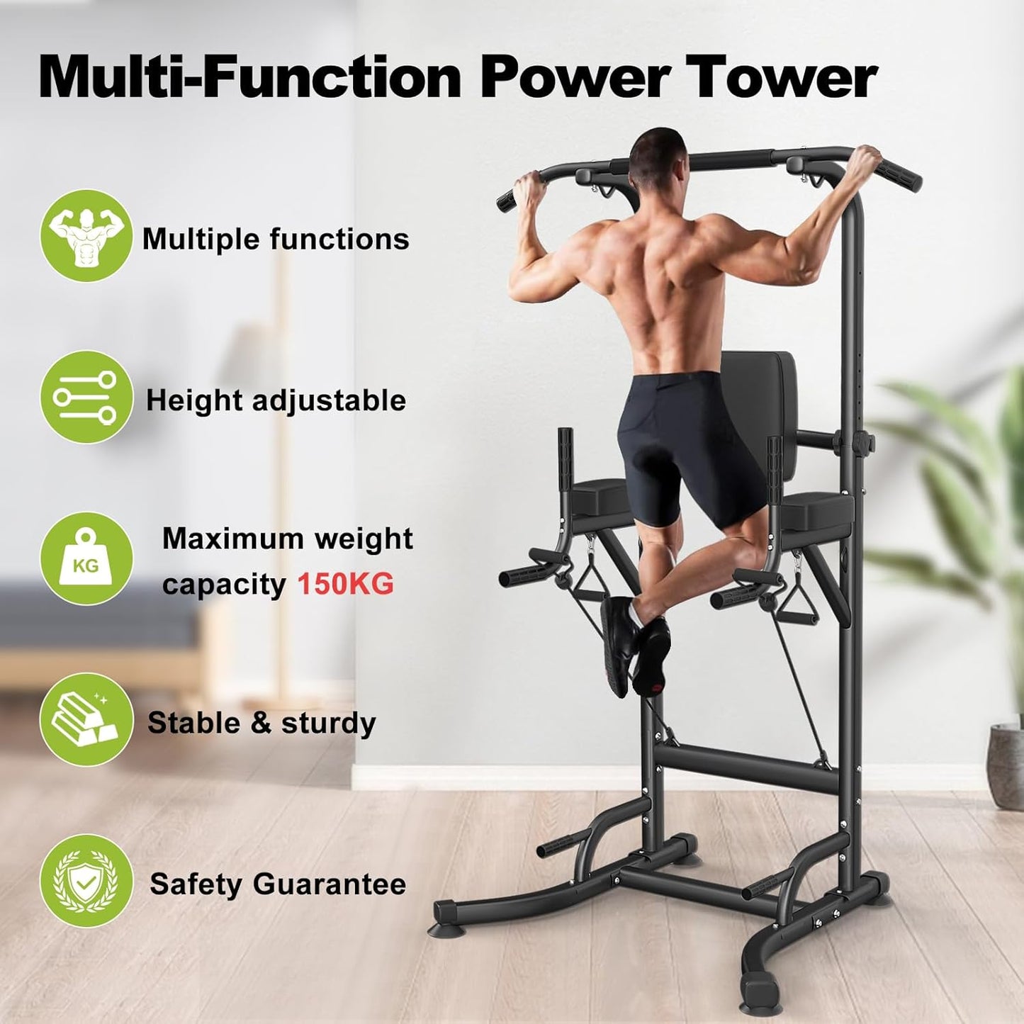 Dskeuzeew Power Tower Dip Station, Fitness Strength Station con barra per trazioni, Power Tower multifunzione per allenamento della forza in palestra domestica, caricabile 330LBS, Lega di acciaio