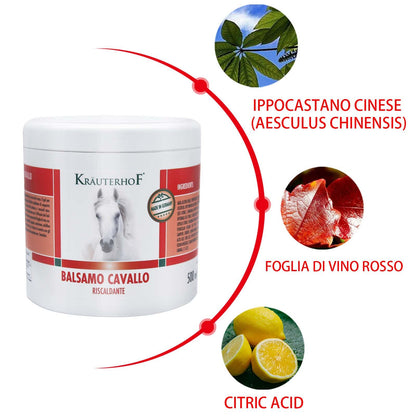 HW CASE Kräuterhof Balsamo per cavalli riscaldante, extra forte, gel massaggiante - Rimedio naturale per il sollievo muscolare (1x500ML)