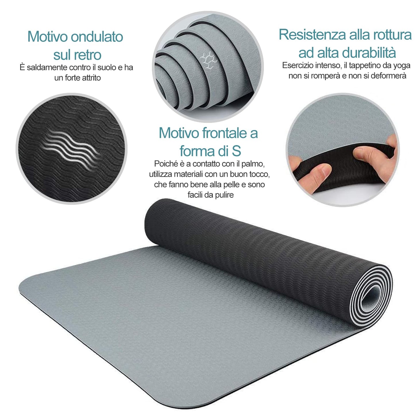 Tappetino Yoga in TPE Ecologico, m MU, Tappeto Allenamento Antiscivolo Doppia Faccia ad Alta Densita Materassino, Impermeabile Dimensione di 183 x 61 x 0.6 cm con Custodia