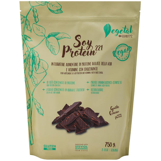 Soy protein 221 Formato 750g - integratore di proteine isolate della soia con aggiunta di vitamine. GLUTEN FREE 100% Vegetale - Valore biologico molto alto - Gusto cacao