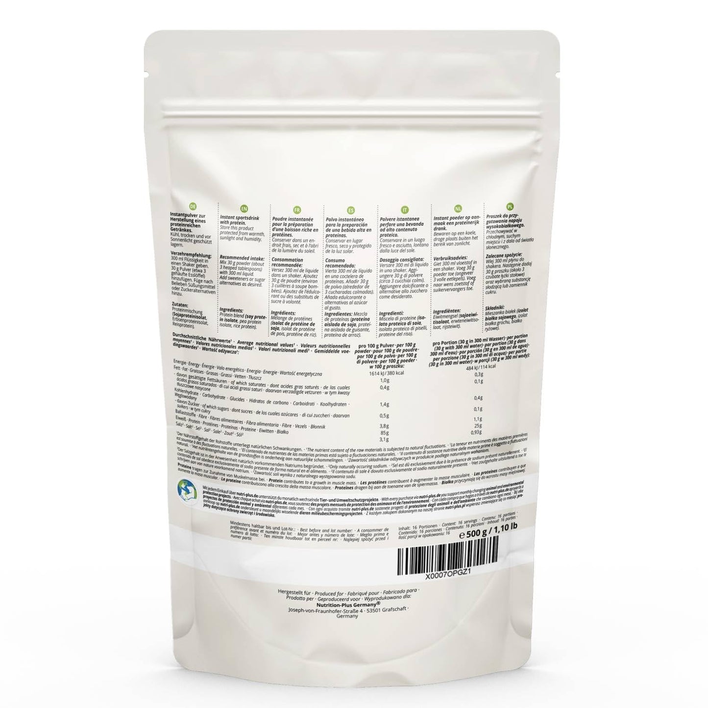 nutri+ Natures Protein Powder Cocco 500g - proteine naturali in polvere senza edulcoranti, lattosio, zucchero e latte - proteina vegetale in polvere - gusto Noce di Cocco