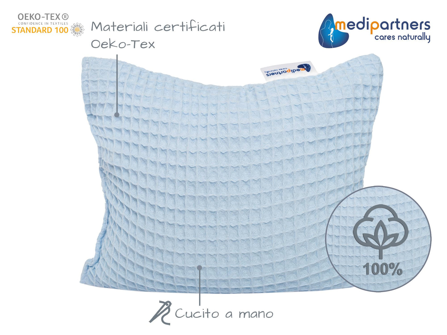 Medi Partners Cuscino termico con noccioli di ciliegia grande 500g rettangolare 20x25cm 100% cotone per terapia del freddo e del calore