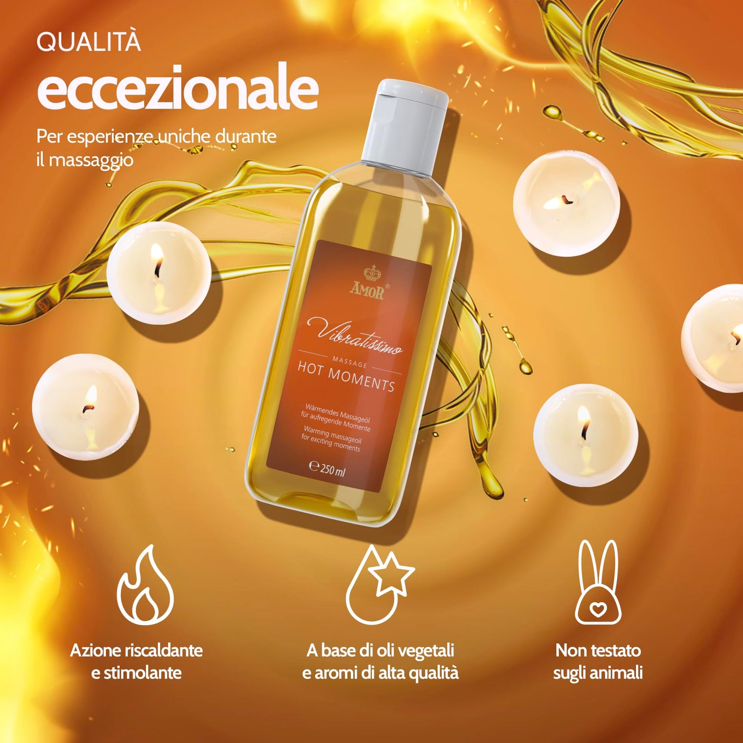 Vibratissimo “Hot Moments”: olio da massaggio riscaldante e lenitivo, 100 ml