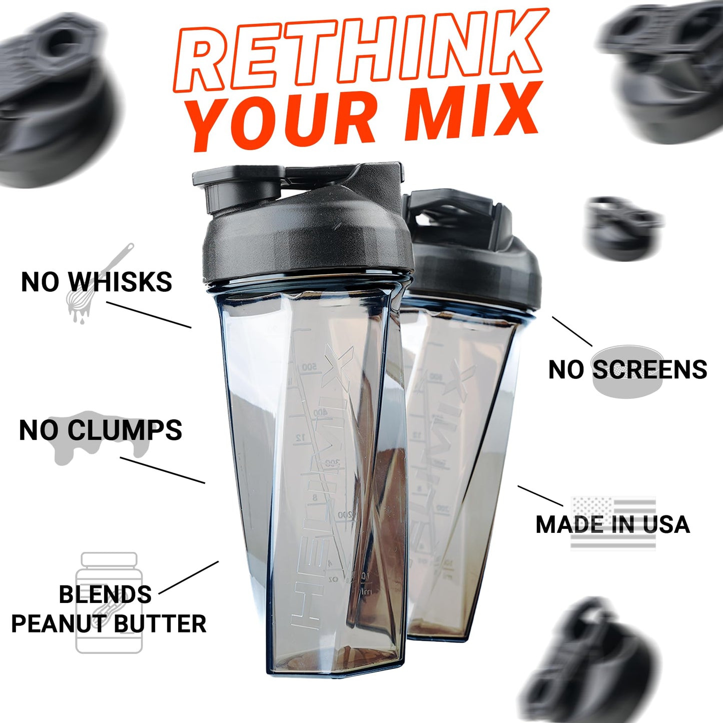 HELIMIX 1,5 Vortex Blender Shaker bottiglia contiene fino a 828 ml | Nessuna palla o frusta | Prodotto negli Stati Uniti | Portatile pre allenamento Proteine del siero di latte shaker tazza | Mescola