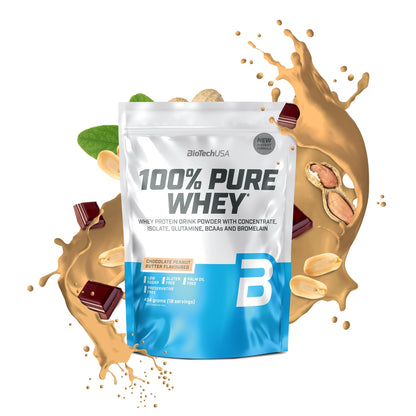 BioTechUSA 100% Pure Whey Complesso proteico del siero di latte con bromelina, aminoacidi, senza zuccheri aggiunti, senza olio di palma e con edulcorante, 1 kg, Cioccolato