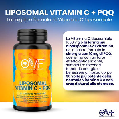 OVF Vitamina C Liposomiale 1000mg Vegana | La migliore formula di Vitamina C 1000mg naturale con l'aggiunta di 10mg PQQ per massimizzare l'assorbimento | 60 capsule Made in Italy