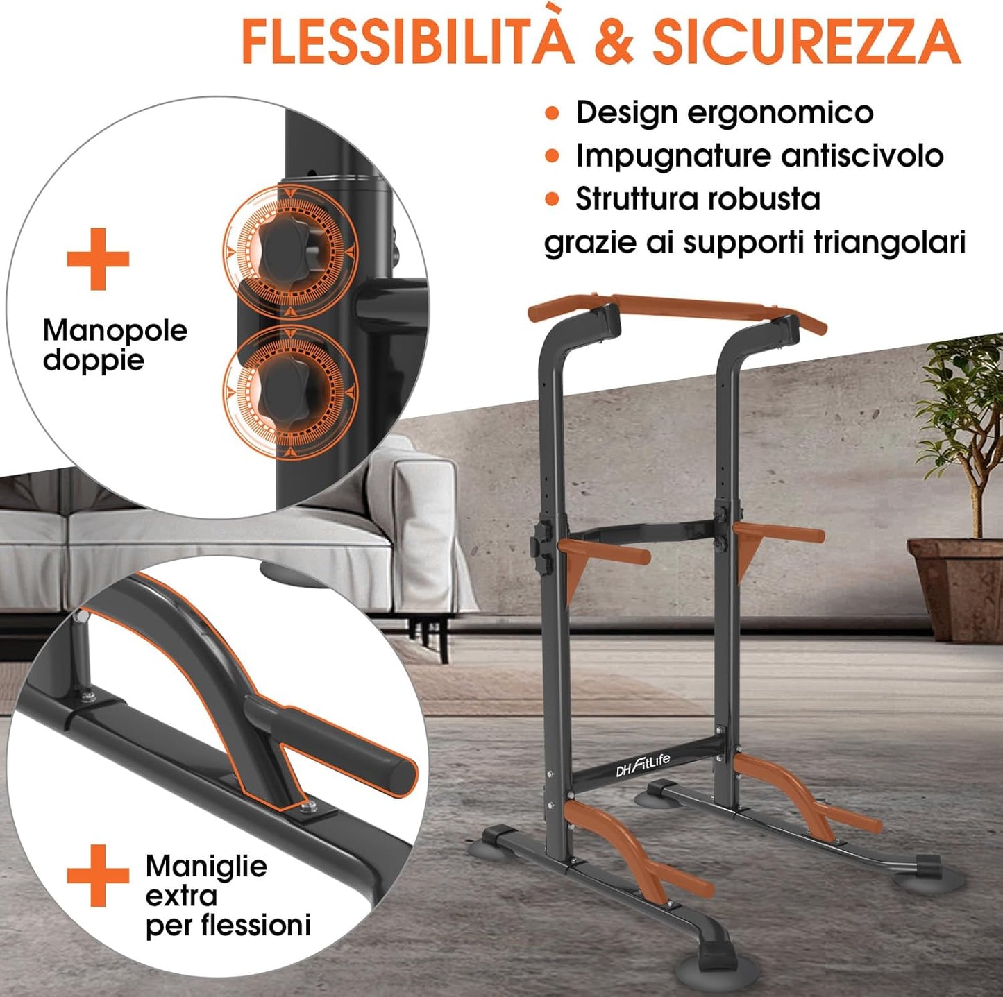 DH FitLife Power Tower Dip Station | Barra per Trazioni Autoportante | Dip Parallele Calisthenics | Stazione Fitness Multifunzionale | Power Rack for Home Gym | Allenamento della Forza a Casa