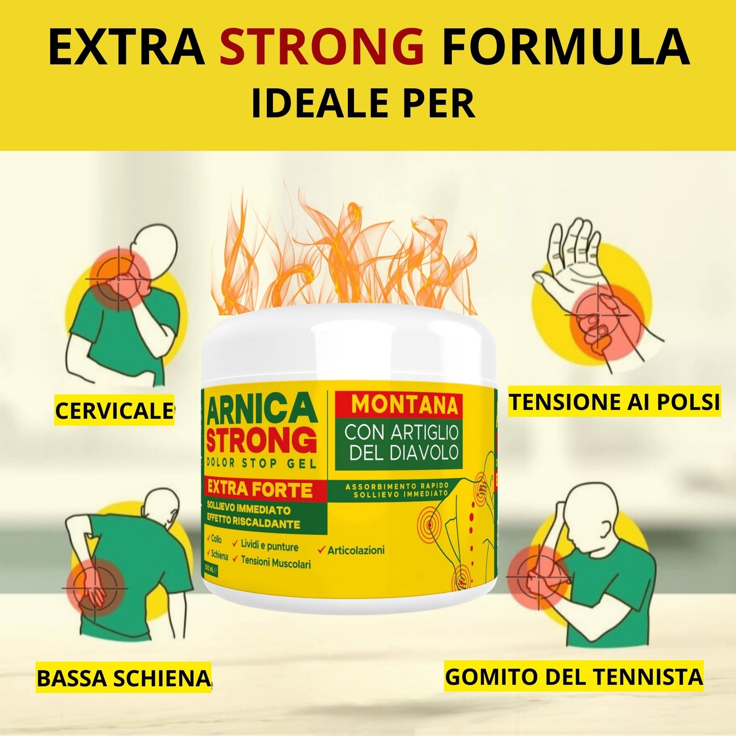 Arnica gel Forte - Arnica Per Cavalli Uso Umano 99% e Artiglio Del Diavolo forte crema riscaldante muscoli sportiva per massaggio cervicale e lombare-ImmunoSTRONG