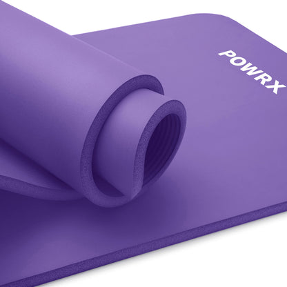 POWRX Tappetino Fitness Antiscivolo 190 x 60, 80, 100 cm - Ideale per Yoga, Pilates e Ginnastica - Extra Morbido e Spessore da 1,5 cm o 1 cm - Ecocompatibile con Tracolla e Sacca Trasporto + Poster