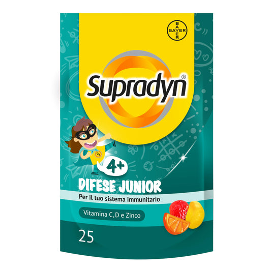 Supradyn Difese Junior Integratore Difese Immunitarie Multivitaminico Vitamine Gommose con Vitamina C, Vitamina D e Zinco per le Difese Immunitarie dei Bambini,25 Caramelle Gommose