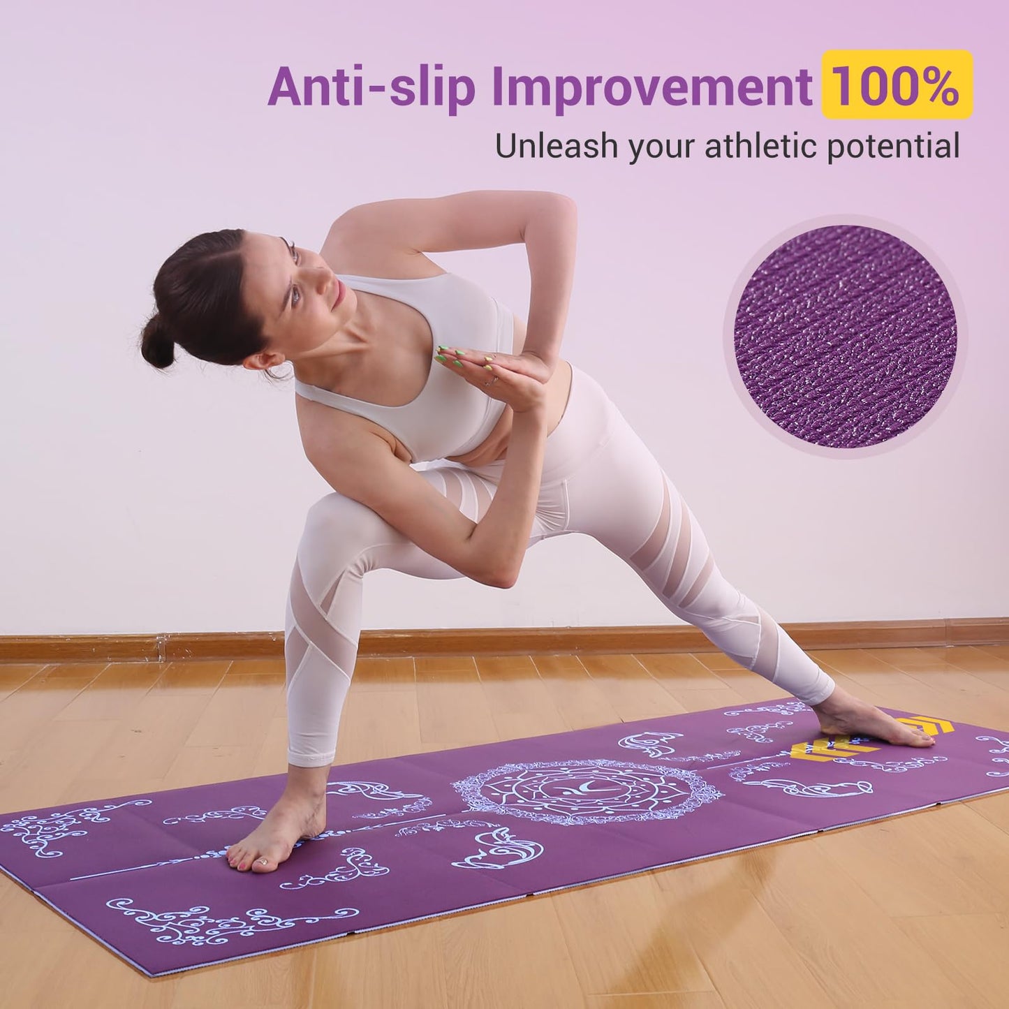 Avoalre Tappetino Yoga Antiscivolo Pieghevole, Tappetino Yoga Antiscivolo in PVC Alta Densità Facile da Piegare per Fitness Yoga Pilates