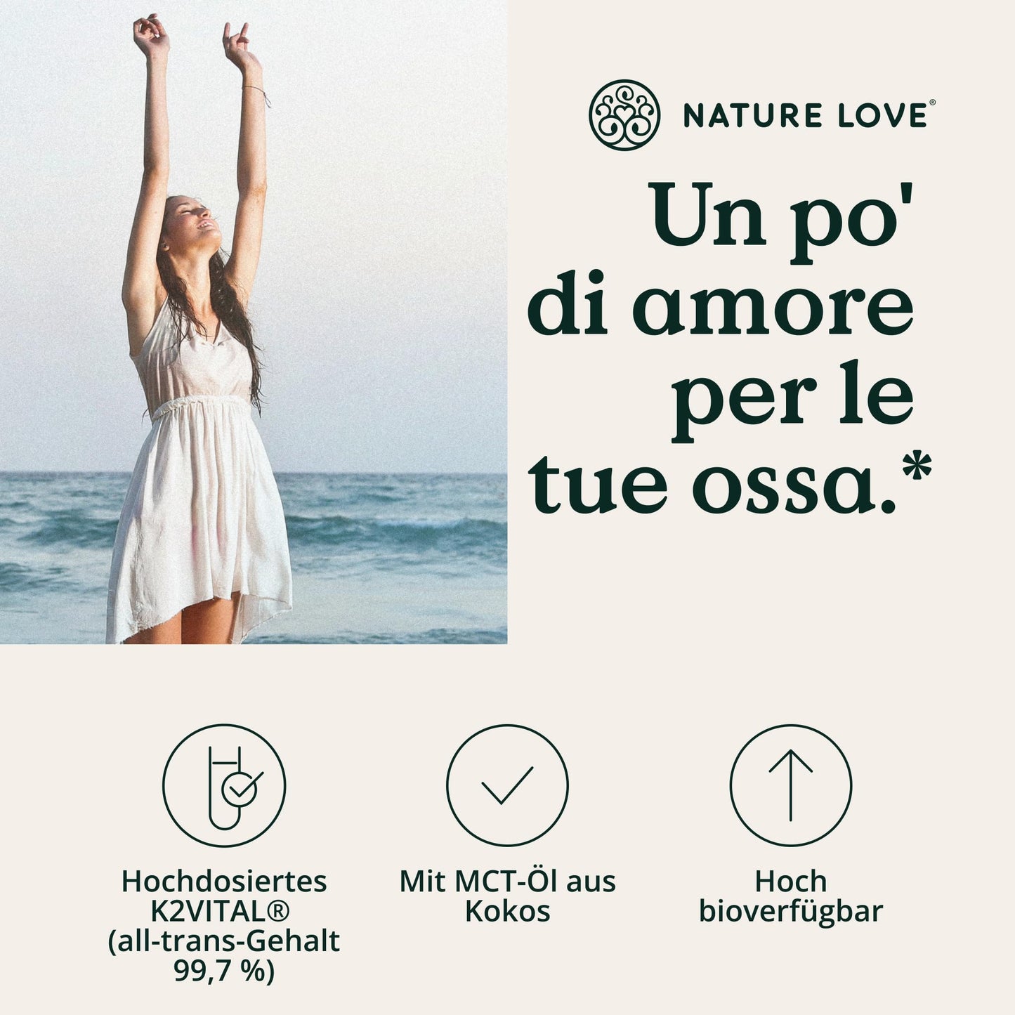 NATURE LOVE® Vitamina K2 MK7-200µg - 1700 gocce (50ml) - Max contenuto all-trans 99,7+% - Alta qualità: K2VITAL® di Kappa - sciolta in olio MCT da cocco - Alto dosaggio, vegana e prodotta in Germania