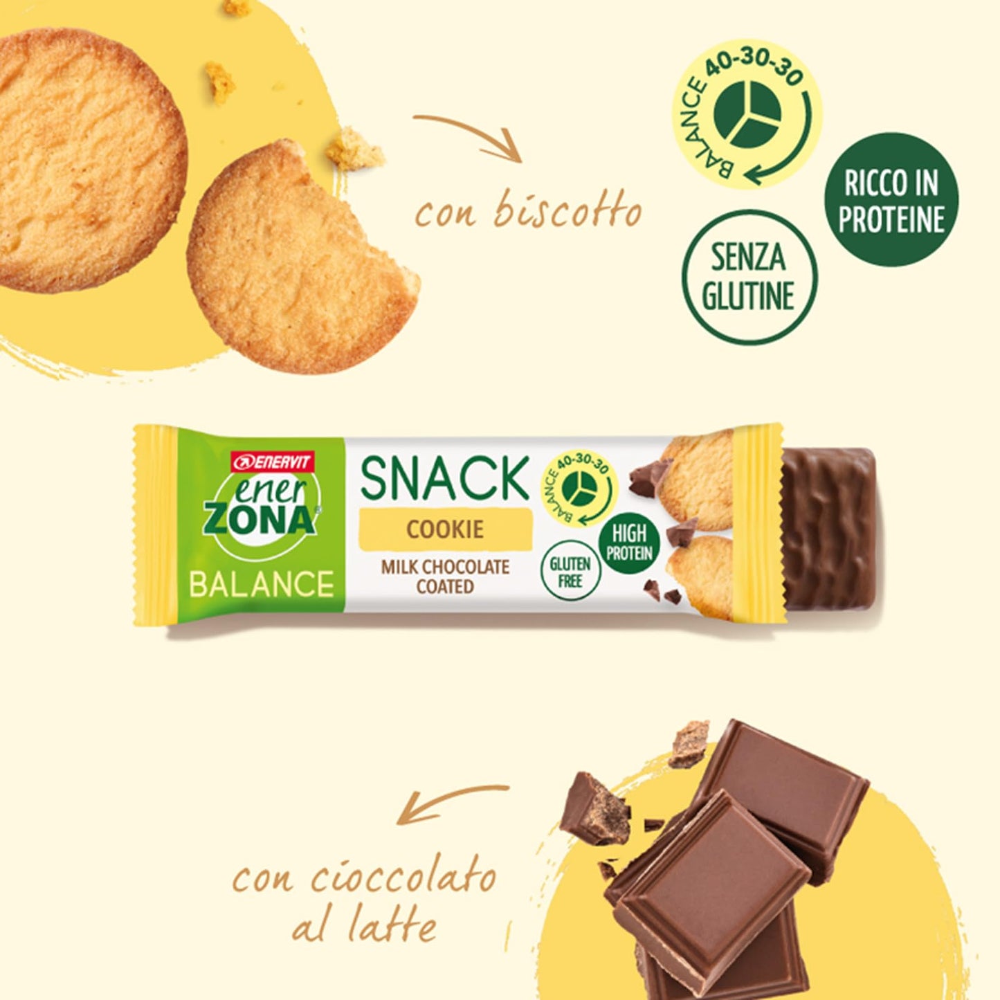 Enervit, Enerzona Protein Snack 40-30-30 Gusto Pistacchio, 10 Barrette Proteiche da 33gr Dieta a Zona con Proteine del Latte e Fibre, per Mantenere il Tono Muscolare, Senza Olio di Palma