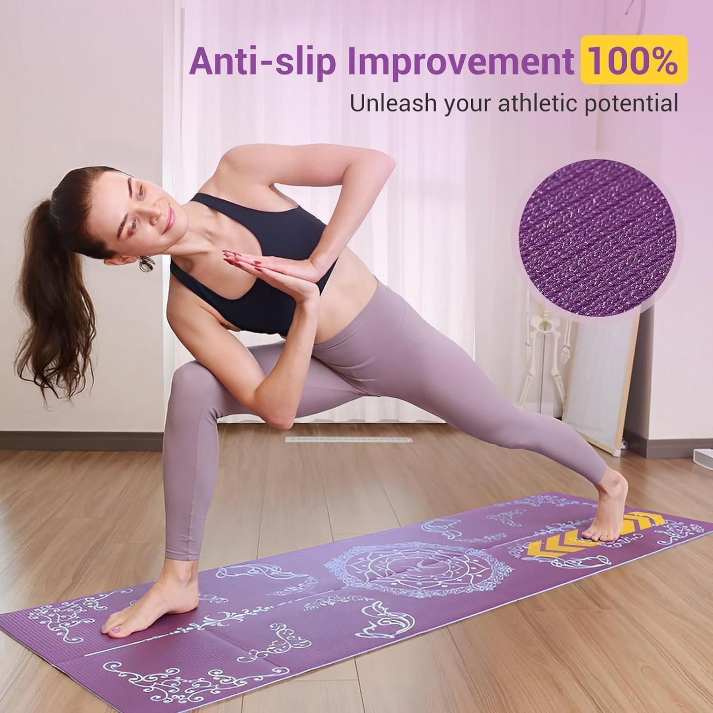 Avoalre Tappetino Yoga Antiscivolo Pieghevole, Tappetino Yoga Antiscivolo in PVC Alta Densità Facile da Piegare per Fitness Yoga Pilates