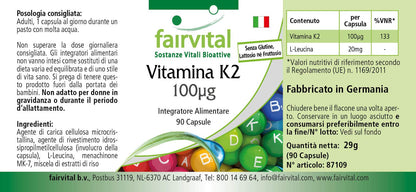 Fairvital | Vitamina K2 100mcg, menachinone naturale, MK-7, vegan, 90 capsule