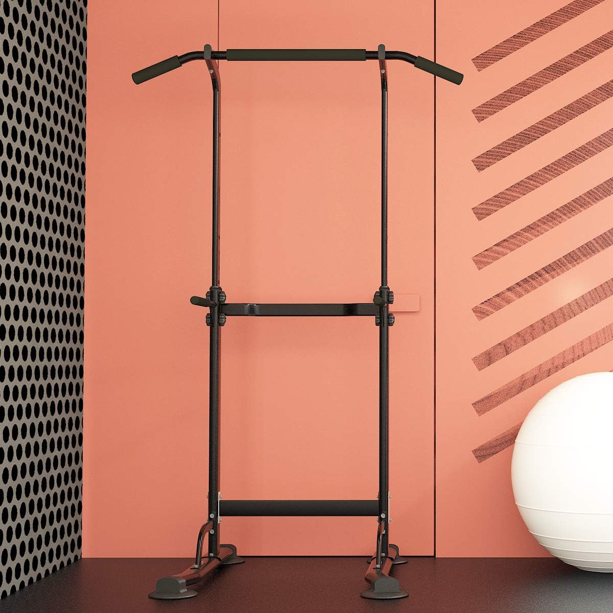 sogesfurniture Power Tower, Dip Station, Sbarra per trazioni,Fitness Multifunzione per Flessioni Trazioni Fitness e Addominali,Altezza Regolabile da 165-210 cm, BHEU-PSBB005